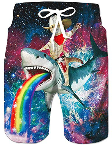 Loveternal Costumi Uomo Galassia Colorati Quick Dry Sportivi 3D Stampa Squalo Costume Uomo Mare Estate Pantaloncini Uomo con Tasche L