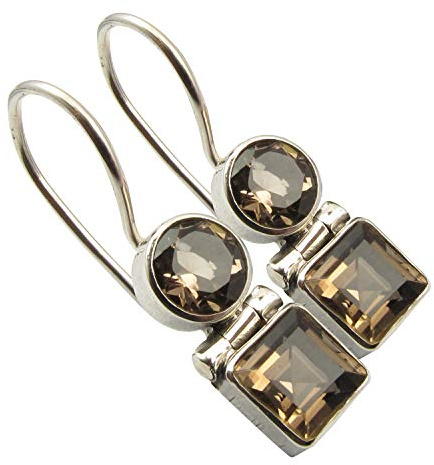 SilverStarJewel 925 massiver Sterling Silber natürlicher Rauchquarz 2 Steinohrringe 2,5 cm Frühlingsferien Nach Deals