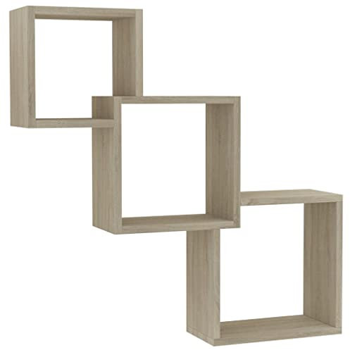 vidaXL Cube Wandregal Hängeregal Bücherregal Regalwürfel Cube Lounge CD DVD Regal Schweberegal Wand Deko Sonoma-Eiche 68x15x68cm Holzwerkstoff