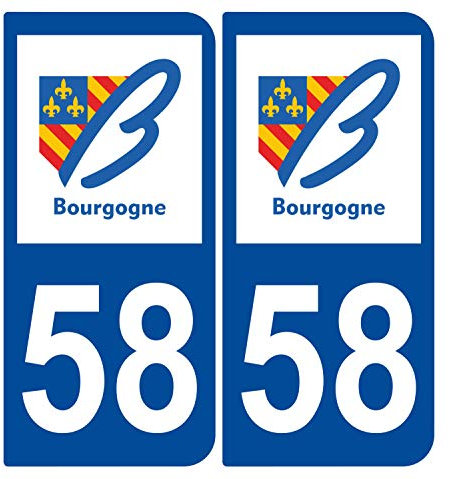 Supstick 2 Aufkleber, Nummernschild, für Auto, Dept 58, Burgund, Dunkelblau, quadratische Ecken