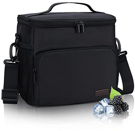 Gloppie Bolsa Térmica Almuerzo Grande para Hombres & Mujeres, Bolsas Refrigeradoras Portátil Reutilizables Contenedores Porta Alimentos, a Prueba de Fugas Lonchera Cubo de Almuerzo, 10L-Negro