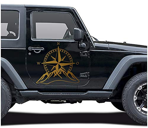 Autoaufkleber Kompass Offroad Windrose Sticker Folie für Auto Motorrad Wohnwagen Wohnmobil Anhänger Aufkleber Selbstklebend Kfz Zubehör KX059 (Gold, Design 2 groß)