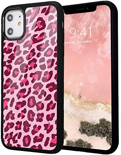 Idocolors Pink Leopard Phone Case for iPhone 11,Cheetah Phone Case,Luxury Pink Cheetah Print Girly Cases for iPhone 11 6.1 inch,Soft TPU Bumper&Aluminum Hard Back Shockproof Anti-Fall Protective Cover