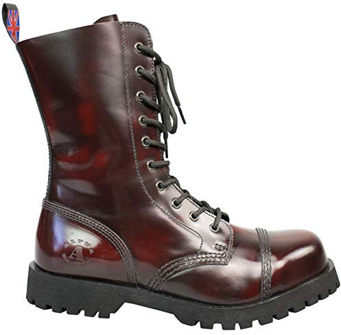 Alpha Rangers 10-loch Boot, Ranger Festival Army Gothic, Leder Springerstiefel, Weinrot Rub Off 5010, UK 5 / EU 39