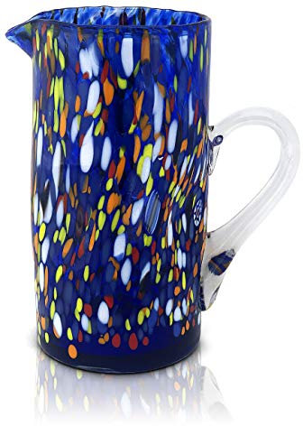MAZZEGA ART & DESIGN - Carafe en Verre Soufflé et Travaillé à la Main avec des Murrines de Murano, ligne I Colori di Murano 1000 ml. Fabriqué en Italie (CARAFE 1 LITRE)