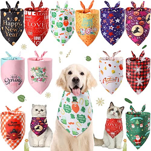 12-teiliges Bandana-Set für Hunde, Festival, verstellbar, für Hunde, Halloween, Lätzchen, Weihnachten, Halstuch für Tiere, Valentinstag, Bandanas, Dreieck, für Sommertiere