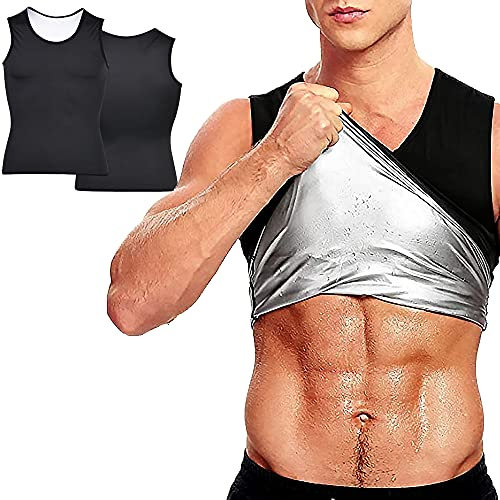 CJBIN Canottiera Dimagrante Uomo, in Gilet Sauna Canotta per Dimagrire, Allenamento Aerobico, Shaper Workout (Nero L/XL)