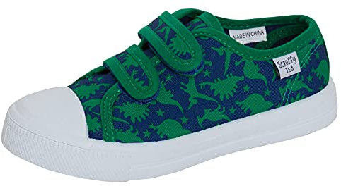 Jungen Dinosaurier Leinenschuhe Kinder Dino-Turnschuhe einfach zu befestigen Casual Pumps Plimsolls mit Stoßstange Zehen, Marineblau, 28 EU