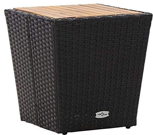 KTHLBRH (Blitzlie ferung) Gartentisch Outdoor-Tisch Kaffeetisch Lounge-Tisch Balkontisch Terrassentisch Beistelltisch Schwarz 41,5x41,5x43 cm Poly Rattan & Massivholz