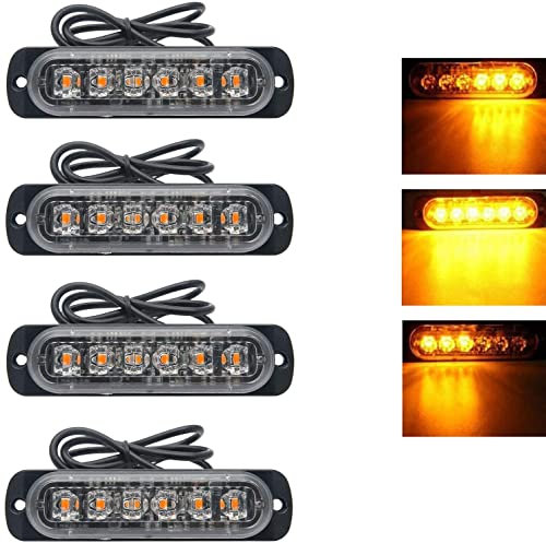 Willpower 4pz Ultra Sottile Luce Stroboscopica di Emergenza 6LED Ambra Pericolo Lampeggiante Luci 12V 24V 18 Modalità Spia Luminosa IP67 Luci di Recupero per Camion Rimorchi Auto Camper Fuoristrada