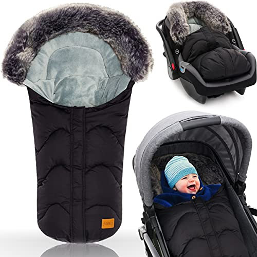 Fillikid Winterfußsack LHOTSE mit Coral - Fleece/Kinder Baby Fußsack universal für Kinderwagen Autositz Gr. 0 und Babyschalen/Atmungsaktiv / 0-10 Monate/Winter Mumienform, Schwarz