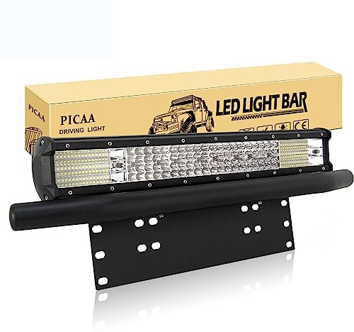 PICAA LED Lichtleiste Led Arbeitsscheinwerfer 9D 20 Zoll 510W Led Lichtbalken 12V Led Zusatzscheinwerfer Bar LED Arbeit Licht Bar Mit Kennzeichenhalter für SUV Offroad ATV UTV Traktor 4x4 Auto
