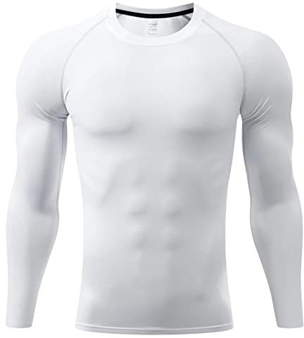 Sillictor Compression Tops for Men Quick Dry Football Training Running Top Mens Long Sleeve Hiking Golf Ski Base Layer Tops Men Sports Thermal Underlayer High Wicking Muscle Support 3323 White L