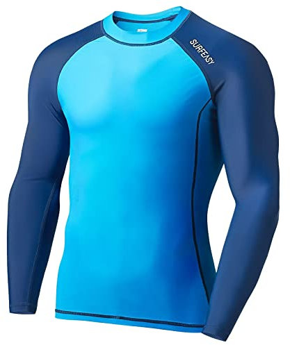 SURFEASY Men's Rash Vest Swim Shirts, Quick Drying Rash Guard Swimming Surfing Rash Tops Shirts T-Shirt Long Sleeve(Royal Blue/Navy,M)