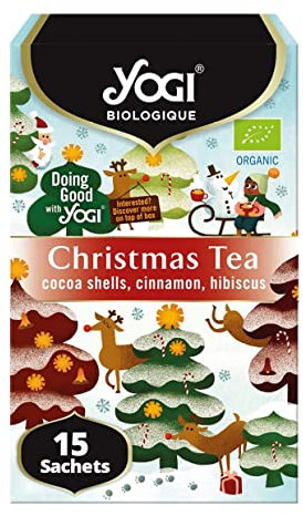 Yogi Biologique Christmas Tea, Infusion 100% Bio aux Écorces de Cacao, Cannelle et Hibiscus, 15 sachets sans agrafe, 1 Boîte de 33 g