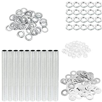 PATIKIL M10 Filettatura 100mm (3,94) Lampada Tubo Kit con Blocco Dadi Rondelle, Fissaggi Assortimento Ferramenta per Lampadario Soffitto Luce Fai Da Te, Zinco Placcatura