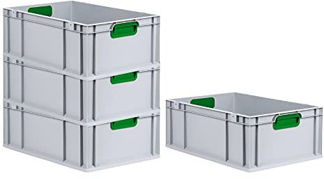 PROREGAL SuperSparSet 4x Eurobox NextGen Color | HxBxT 22x40x60cm | 44 Liter | Griffe grün geschlossen | Verstärkter Boden | Eurobehälter, Transportbox, Transportbehälter, Stapelbehälter