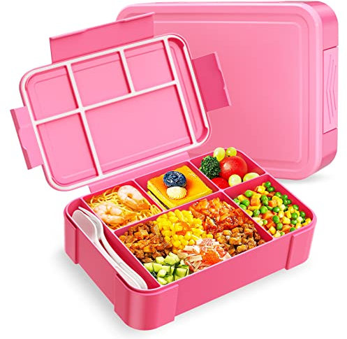 WayEee Brotdose Kinder mit Fächern 1330ml Lunchbox Kinder Auslaufsicher Brotdose Kinder für Kindergarten & Schule (Rosa)