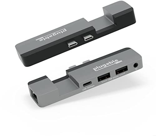 Plugable 5-in-1 USB C Hub Multiport Adapter for MacBook Pro 14/16 Inch, Macbook Air M2 - USB-C 40Gbps Port Compatible with Thunderbolt/USB4 and 100W PD, Supports MagSafe (Ethernet, 2x USB), Driverless