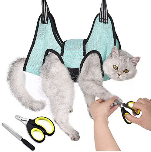 JDMYCYCQXF Cat Grooming Hammock Harness, Cat Holder for Grooming with Cat Nail Clippers/Trimmer,Nail File (Size:XS)