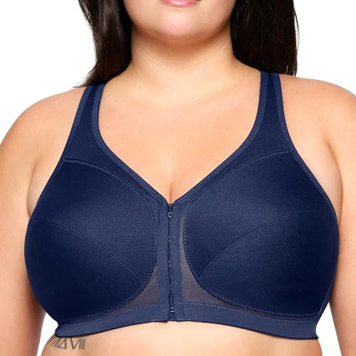Glamorise Women's MagicLift Posture Back Wirefree #1265 Full Coverage Bra, Opaque, Blue, 52DD