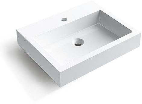 BALNEO LUCY Lavabo Lavabo sobre Encimera Cuadrado 50x40cm con Orificio para Grifo, Duradero, Moderno, Resistente a los Productos Químicos, Cálido al Tacto, Blanco Fabricado en Conglomerado