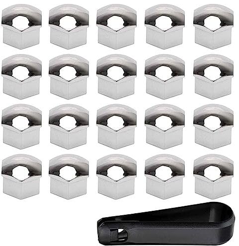 20pcs Wheel Nut Covers for Renau-lt Dacia Duster Logan Sandero, Car Wheel Nut Caps, Wheel Bolt Covers, Tire Nut Covers with Removal Tool Set, Silver- 21mm