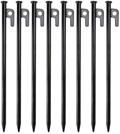 TECDW 8 Piezas Piquetas Camping de Acero, 30cm Estacas Camping, Clavos Camping Largas y Robustas, Clavijas Camping, Piquetas Tienda de Campaña para Pesca, Jardín, Senderismo, al Aire Libre