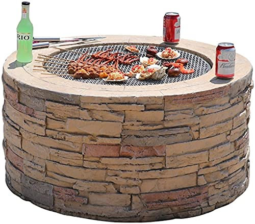 Feuerstelle aus Stein für den Außenbereich, 88,9 cm, Feuerstelle für Außenterrasse, Grill, Steinimitation, Magnesiumoxid-Tischfeuerstelle, runde Feuerstelle für Hinterhof