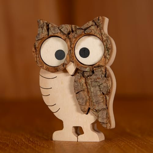 Staboos Deko Eule Figuren 50 mm - Waldkauz Deko aus nachhaltigem europäischen Holz - Einzigartige Deko Eule in Geschenkverpackung - Süße Holzeule
