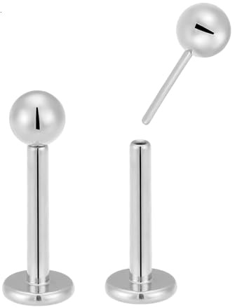 2 Stück Titan-Implantate, Güteklasse 20G, 18G, 16G, innen ohne Gewinde, Labret, Monroe-Lippe, Kugel, Tragus, Septum, Nase, Helix, Rook, Knorpel, Ohrringe, Körperpiercing-Schmuck (18G 8mm 2mm)