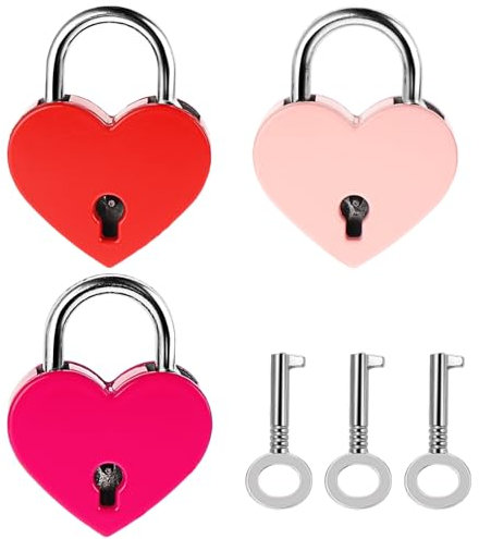 3 PCS Heart Lock Mini Metal Love Lock Small Padlock with Key for Jewelry Box Storage Box Diary Book Locker Decor Valentine Gift (Rose/Pink/Red)