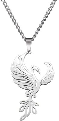 Dreamtimes Phoenix Halsketten für Frauen Männer Halskette mit geometrischem Tier-Anhänger Halskette mit natürlichem Tier-Anhänger Halskette mit Vogel-Anhänger Charme Schmuck Geschenk (Silber)