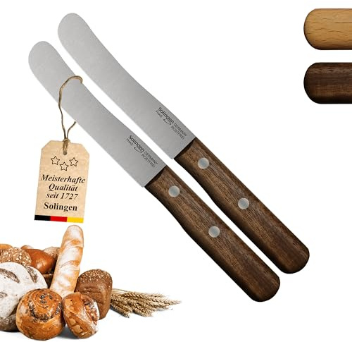 Solingen Messer Walnuss Buckelmesser 2er Set, stabile Hohl Stiftnieten, Frühstücksmesser, Brötchenmesser, direkt vom Hersteller & aus eigener Fertigung, Polierabzug
