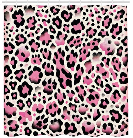 ABAKUHAUS Rosa Duschvorhang, Leopardenhautmuster in klassischer Rosentönung Ornamentale abstrakte Kunst Wilde Natur, Stoffliches Gewebe mit Haken, 175 x 200 cm, Rouge, Dunkelgrau, Elfenbein