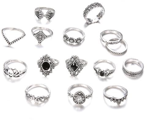 XBFOCNH 15Pcs Vintage Silber Punk Ringe Set für Männer Frauen Offene Knuckle Emo Ring Stapelbare Gothic Rings Set Fingerringe Boho Y2K