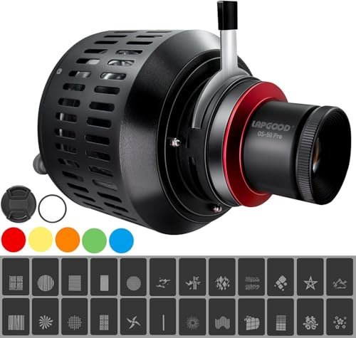 Lapgood Optischer Konisches Snoot Bowens Mount Kit OS-50Pro, OS-50Pro Konisches Snoot Kit mit 50 mm Objektiv, Farbfilter und Gobos, für Monolight LED Spotlight Studioblitz