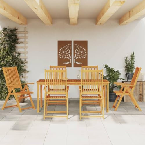 Faroom Gartenmöbel Set Holz 6+1-6 Hochlehner Stühle klappbar mit Tisch Wetterfest Akazie Garten Sitzgruppe Gartenmöbel-Set klappbar Balkonmöbel Sitzgarnitur Garten-Essgruppe 180 x 90 x 75 cm
