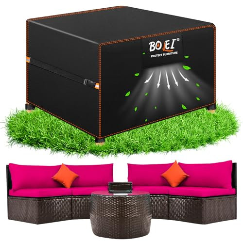 BOLEi Abdeckung Gartenmöbel Winterfest | Abdeckplane mit Belüftungsöffnungen | 420D Oxford-Stoff Schutzhülle Wasserdicht Regenfest, Winddicht |Schutzhülle für Rattanmöbel Balkonmöbel 250 x250 x90cm