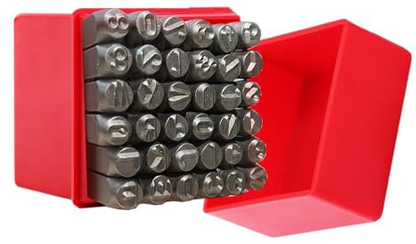 36 Stück Schlagzahlen Set, 6mm Schlagbuchstaben Alphabet Stahlwerkzeug, Alphabet A-Z, Zahlen 0-9 und & Schlagstempel Zahlen für DIY Leder Kunststoff Holz Metall Dünnes Aluminium