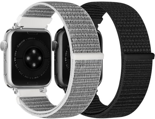 Runostrich Nylon Sport Strap Compatible with Apple Watch Strap 42mm 41mm 40mm 38mm Women Men, Adjustable Sport Solo Loop Bands for iWatch Series 10 9 8 7 6 5 4 3 2 1 SE, 2 Pack