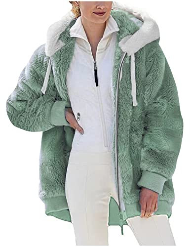 Cappotto Peluche Invernale da Donna Tinta Unita Elegante Piumino con Cappuccio in Pelliccia Sintetica Taglie Forti Giacca in Pile Inverno e Autunno Giubbotto Sherpa Donna Giubbino Lana