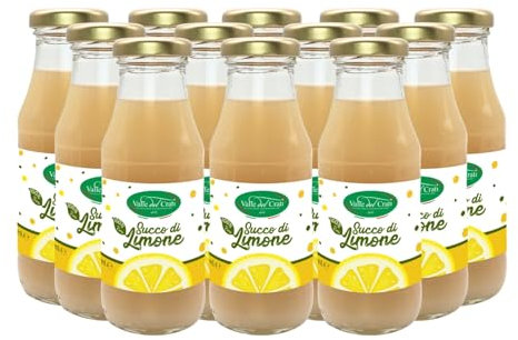 Valle del Crati Succo di Limone 100% Puro | 12 bottiglie da 200ml | Bevanda Naturale con Limoni Italiani | Senza Zuccheri aggiunti e Senza Allergeni