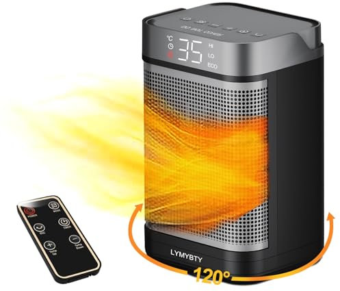 Fenshine Scaldabagno Elettrico, Stufetta Elettrica Basso Consumo, Stufetta che Riscalda e Raffredda, Ottimo per Qualsiasi Stagione, 1500 Watt, 3 Modalità, Rotazione a 120°, Display LED, Nero