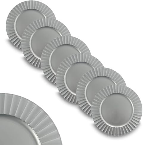 ARCA, Set di 6 Sottopiatti Rotondi Elegant in Polipropilene Rigati, per 6 Persone, Ideali per la Tavola di Natale, Resistenti e Duraturi, Idea Regalo Natale, Colore Argento, 33 cm