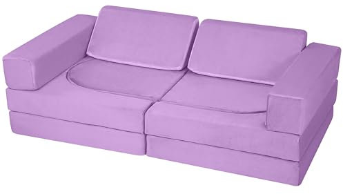 MeMoreCool Spielsofa Schlafsofa Kinder, Schaumstoff Soft Bausteine Couch, Fancy Spielsofa einen aufregenden Indoor-Spielplatz für das Kinderzimmer, Kuschelecke ideal für Kinder, Lila