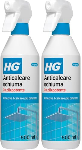 HG Anticalcare Schiuma Spray 3X Più Potente - Schiuma Spray Anticalcare per la Pulizia di Rubinetti, Lavandini, Doccia e WC, 500 ml (Confezione da 2)