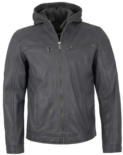 Jilani - Herren Lederjacke Kapuze Lammnappa grau Größe 58