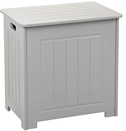LIVHOME Wooden Laundry Bin with Lid, Free Standing Large Laundry Basket, Wooden Clothes Hamper and Organizer, Bathroom Laundry Basket for Clothes, Wooden Storage Box with Lid (Grey)