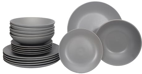 Luzzo® Geschirrset Aland 6 Personen Keramik - 18-teilig mit Nudelteller - Matt Grau
